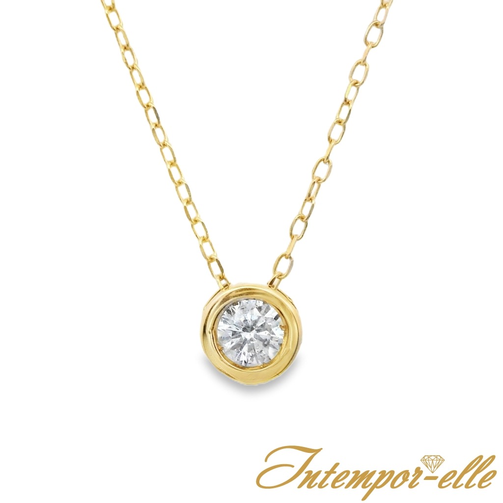 Collitaire chaîne 42cm or jaune 18K avec 0.15ct diamant naturel serti clos or jaune 18K