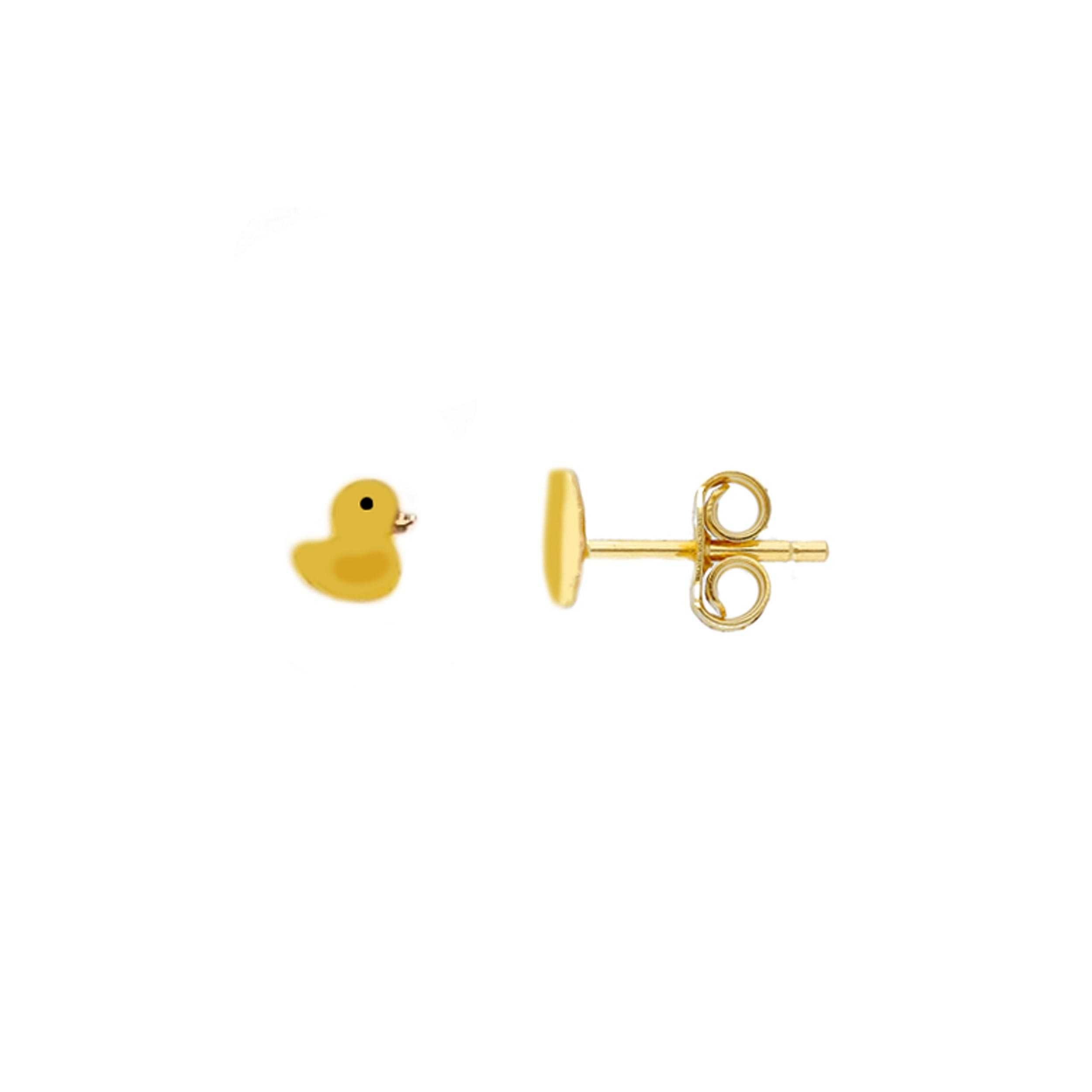 Boucles d'oreilles canard or jaune 18K et émail