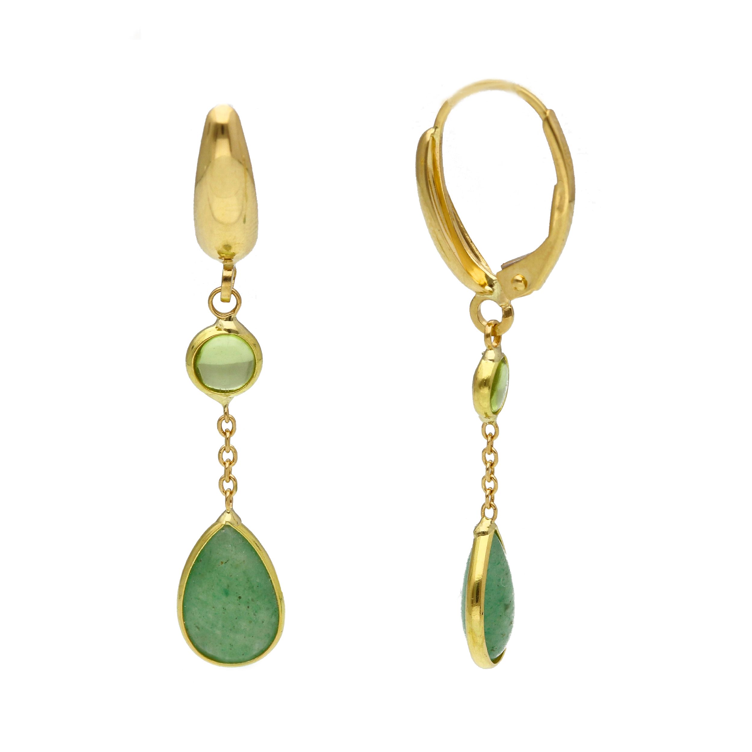Boucles d'oreilles pendantes or jaune 18K avec quartz aventurine