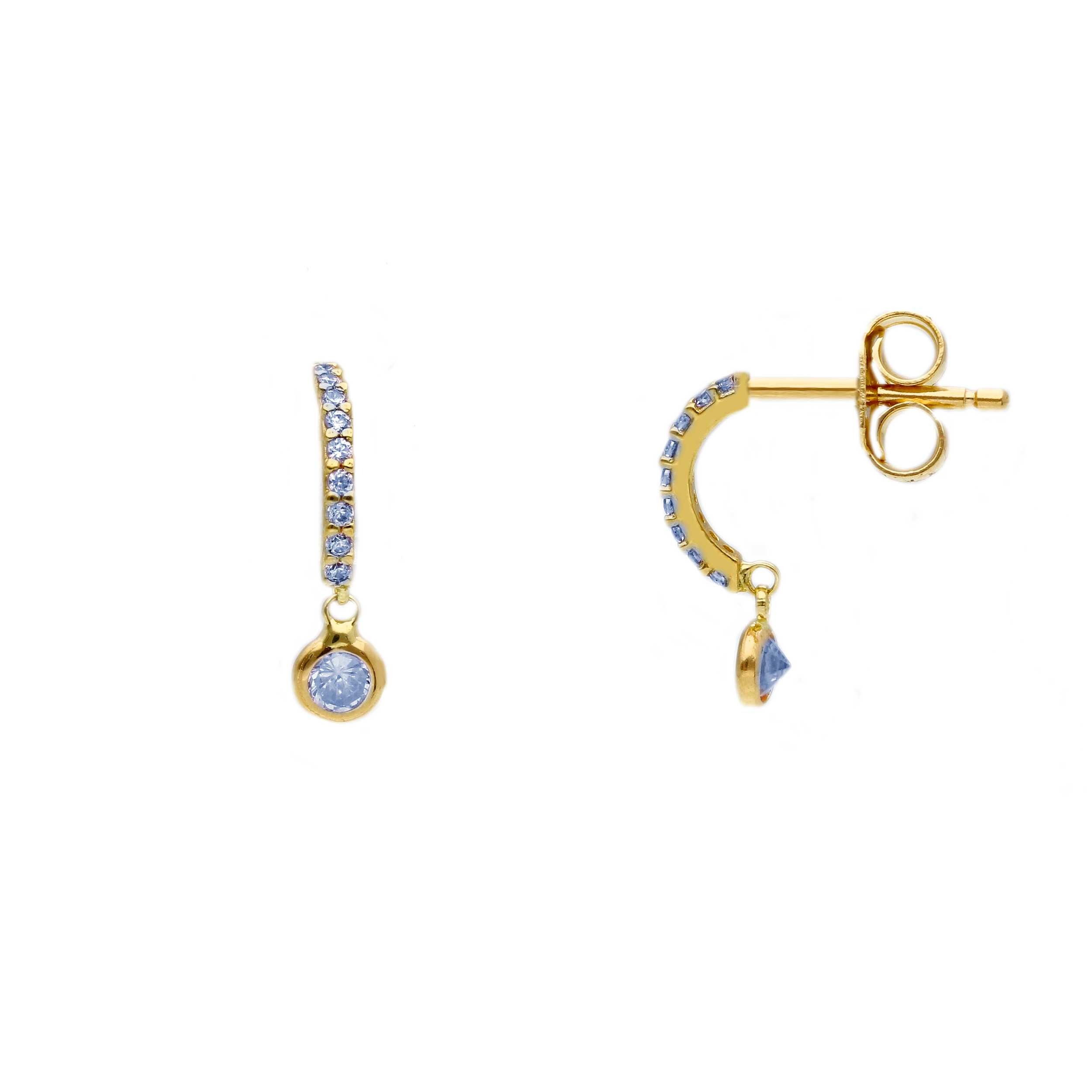 Boucles d'oreilles créoles or jaune 18K avec zircon bleu