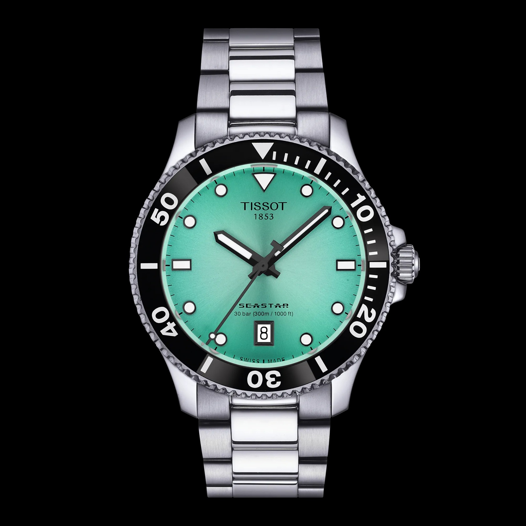 Montre TISSOT SEASTAR 1000 40mm, inspirée du monde de la plongée, cadran turquoise
