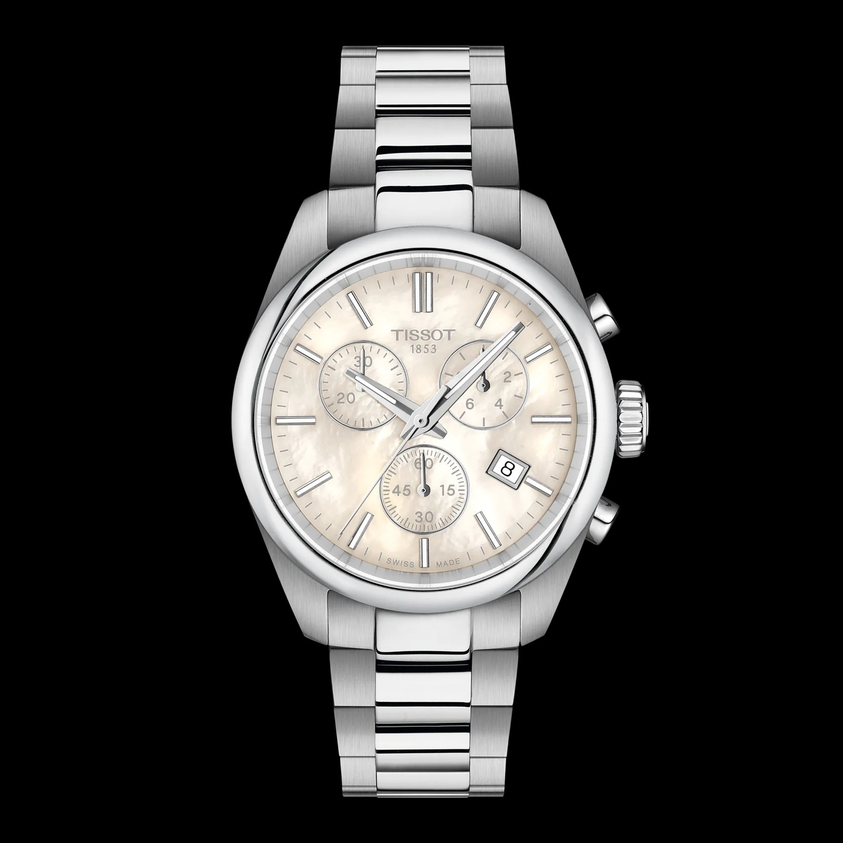 Montre Tissot PR 100 quartz, cadran nacre 36mm, boîtier en acier inoxydable 316L avec revêtement PVD