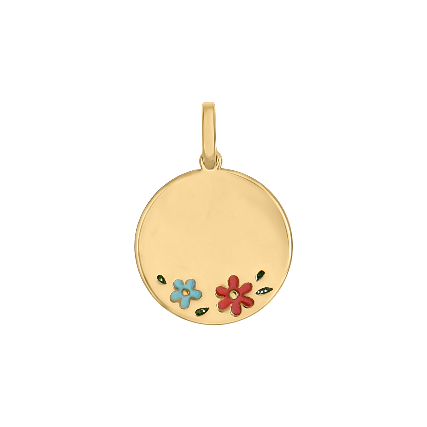 Pendentif médaille ronde 12mm fleur or jaune 18k