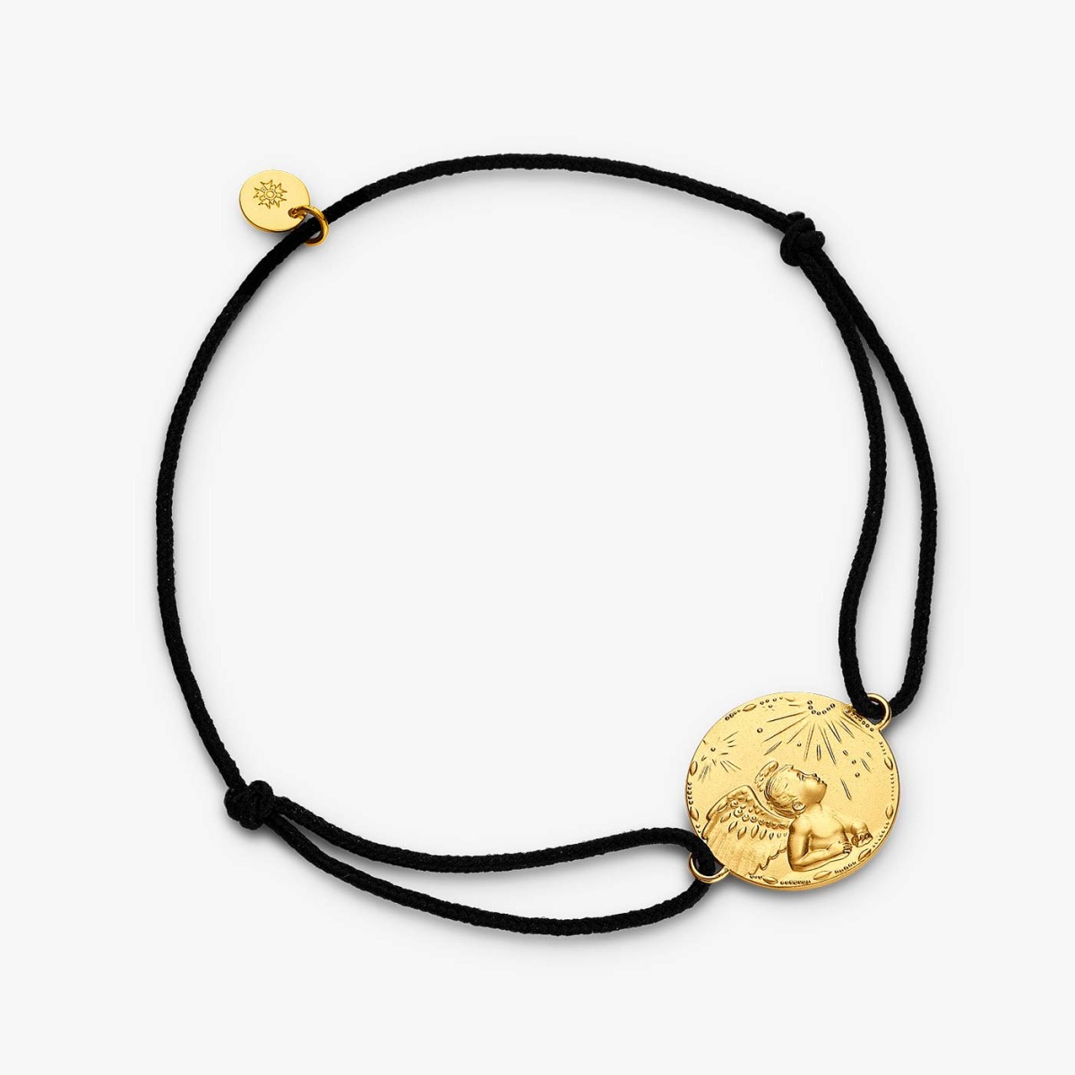 Bracelet cordon noir médaille ange espoir 16mm en or jaune 18K finition satinée de la marque française Arthus Bertrand Paris 1803, éco-responsable
