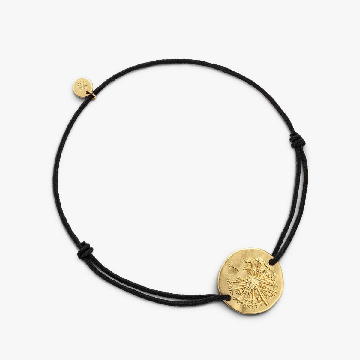 Bracelet cordon noir médaille pissenlit 16mm en or jaune 18K finition satinée  de la marque française Arthus Bertrand Paris 1803, éco-responsable