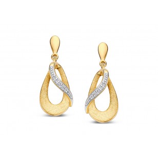 Boucles d'oreilles pendantes or jaune 18K et or blanc 18K avec 0.040ct diamants naturels