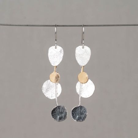 Boucles d'oreilles pendantes argent sterling 925, argent oxydées et plaquées or