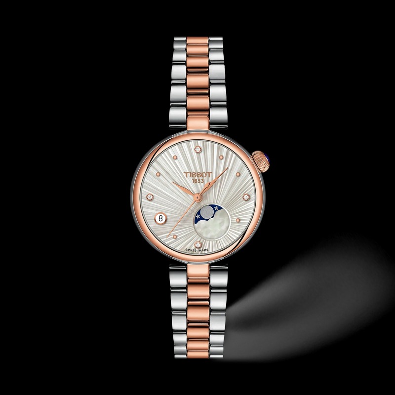 Montre Tissot Desir quartz, boîte en acier et acier or rose 29.6mm cadran blanc serti 0.02ct diamants
