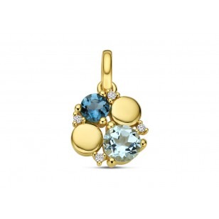 Pendentif or jaune 18K avec topaz skye bleu, topaz London bleu et 0.02ct diamants naturels