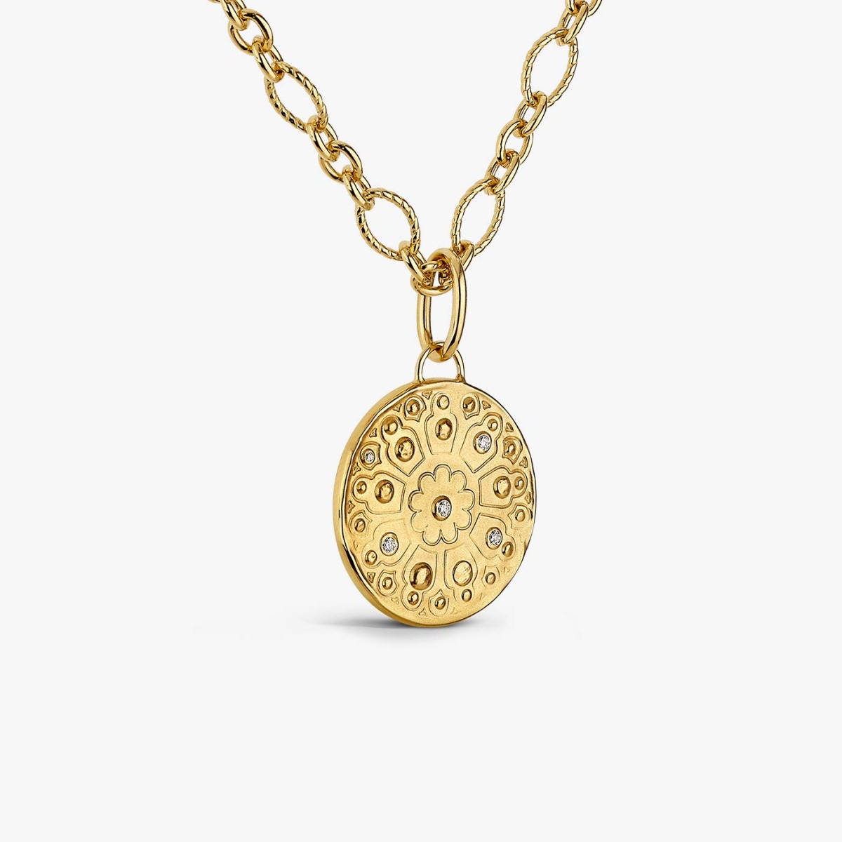 Pendentif médaille Rosae 23mm or jaune 18K avec 0.0616ct diamants naturels de la marque française Arthus Bertrand Paris 1803, éco-responsable