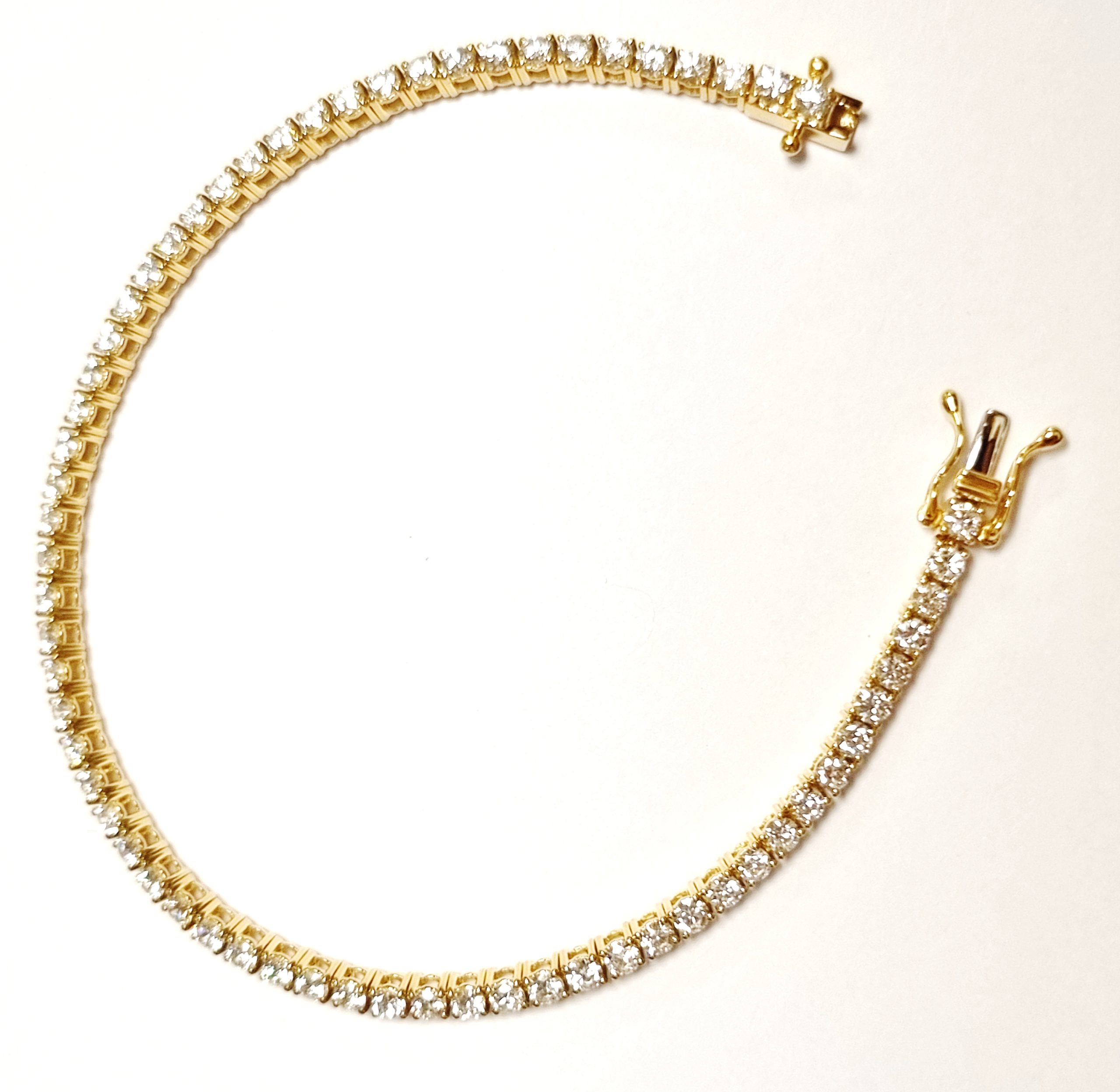 (vendu) Bracelet tennis rivière 17cm or jaune 18K avec 3.5ct diamants écologique LAB GROWN F/VS laboratoire, 7.7gr, toutes les longueurs sont possibles
