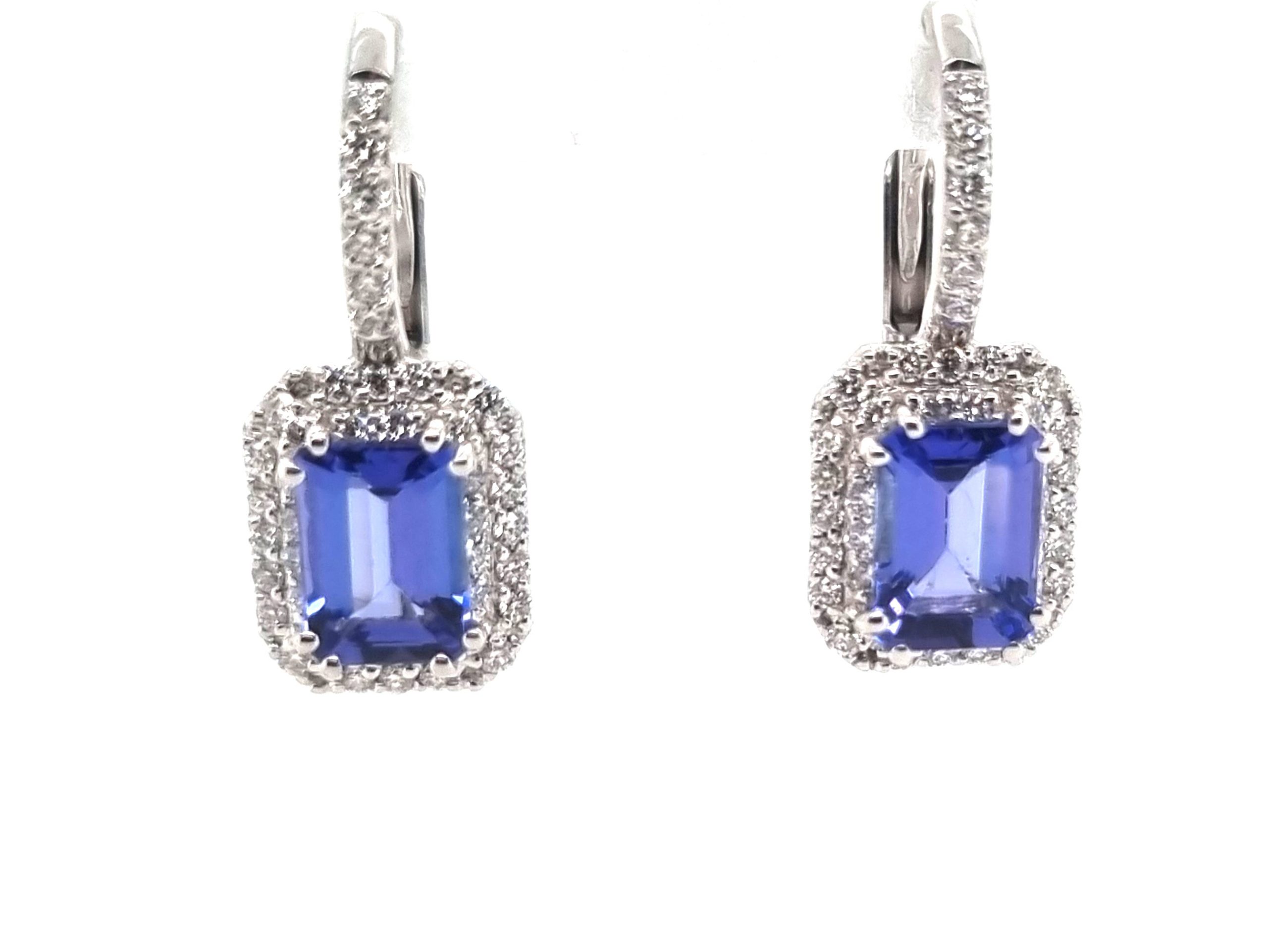 Boucles d'oreilles or blanc 18K avec 1.44ct Tanzanite et 0.46ct diamants naturels